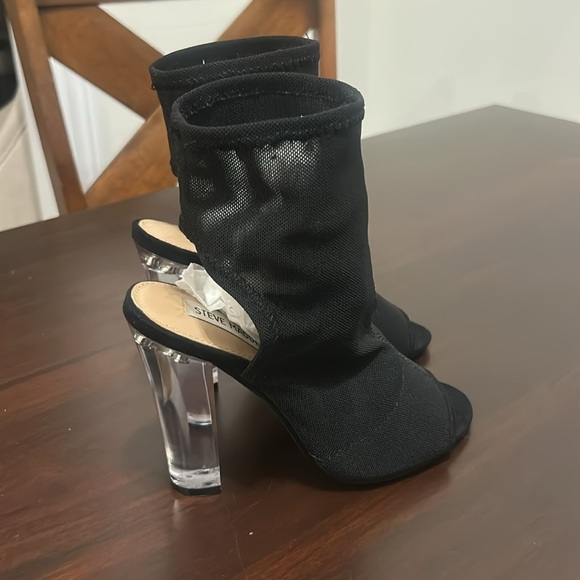 Steve Madden Viola Black Mesh Peep Toe Sock Booties Clear Block Heels Size 5.5 - Picture 7 of 14